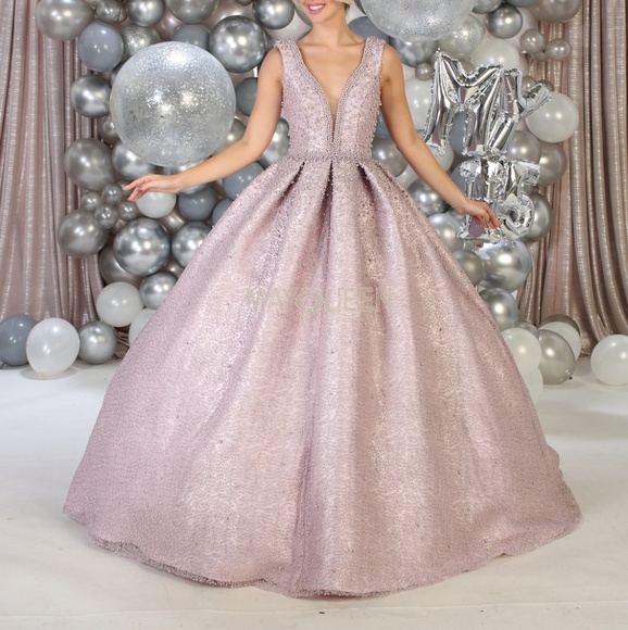 NWT BLUE CHAMPAGNE MAUVE OR WHITE EVENING BALL GOWN WITH BEADS - Picture 5 of 8